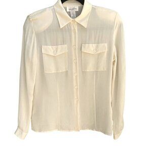 Jones New York Petite Vintage Silk Ivory‎ Button-Up Long Sleeve Preppy Blouse 6P